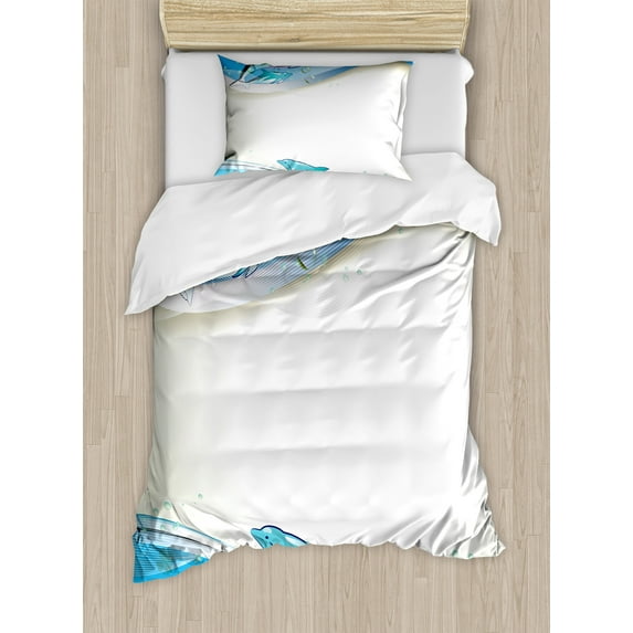 Ambesonne Ocean Duvet Cover Sets, Dolphins Sea Waves Drops, 2-Twin, Beige Blue Aqua