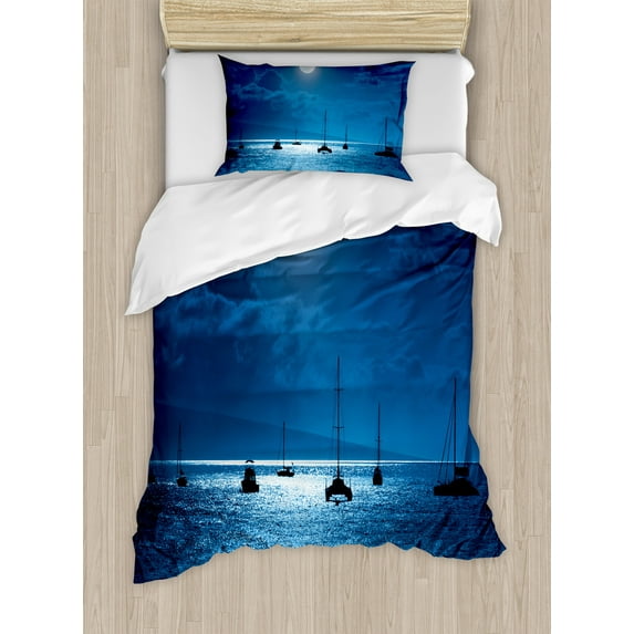 Ambesonne Ocean Duvet Cover Sets, Dramatic Nighttime Sky, 2-Twin, Navy White