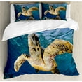 thumbnail image 1 of Ambesonne Ocean Duvet Cover Sets, Hawksbill Sea Turtle, 2-Queen, Blue Lilac Yellow, 1 of 3