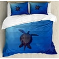thumbnail image 1 of Ambesonne Ocean Duvet Cover Sets, Sea Turtle in Deep Sea, 2-King, Aqua Navy Brown, 1 of 7