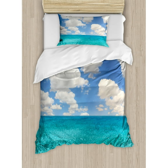Ambesonne Ocean Duvet Cover Sets, Tropical Island Beach, 2-Twin, Turquoise Aqua