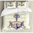 thumbnail image 1 of Ambesonne Ocean Duvet Cover Sets, Vintage Style Anchor Sign, 2-Queen, Orange Blue Yellow, 1 of 3