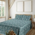 thumbnail image 1 of Ambesonne Ocean Fitted & Flat Sheet with Shams 4 Pcs Set, Minimalist Wave Pattern Retro, Calking, Almond Green and Eggshell, 1 of 5