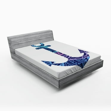 Ambesonne Ocean Fitted Sheet, Anchor Image Sea Marine, Full Size, Purple and Blue