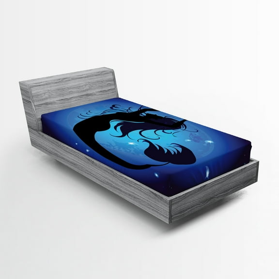 Ambesonne Ocean Fitted Sheet, Aquatic Girl Mermaid, Twin XL Size, Purple Black