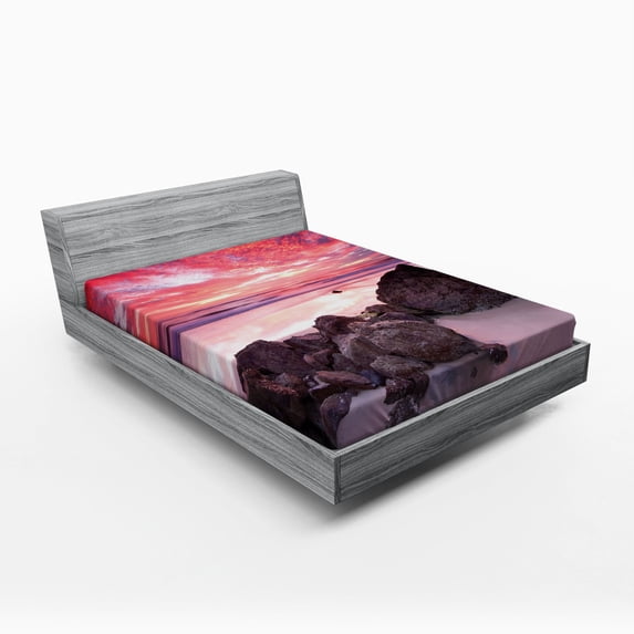Ambesonne Ocean Fitted Sheet, Australian Seascape Dawn, Full Size, Multicolor