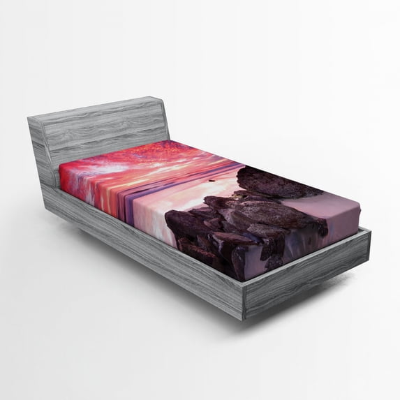 Ambesonne Ocean Fitted Sheet, Australian Seascape Dawn, Twin XL Size, Multicolor