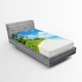 thumbnail image 1 of Ambesonne Ocean Fitted Sheet, Beach Sea Exotic Palms, Twin XL Size, Blue Green Cream, 1 of 2