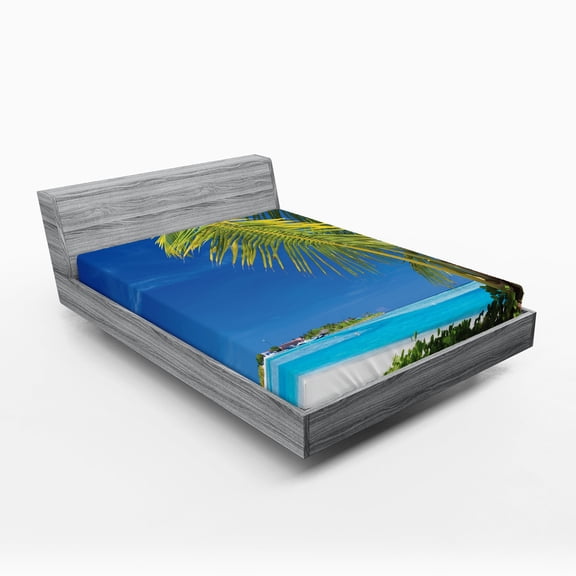 Ambesonne Ocean Fitted Sheet, Caribbean Relaxing Tropic, Queen Size, Green Blue White