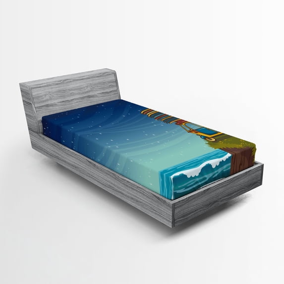 Ambesonne Ocean Fitted Sheet, Cartoon Car Surfboards, Twin XL Size, Multicolor