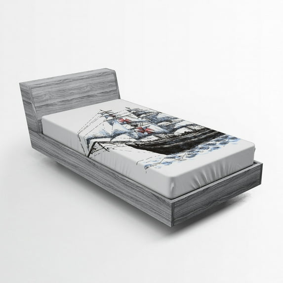 Ambesonne Ocean Fitted Sheet, Columbus Ship Sailing, Twin Size, Multicolor