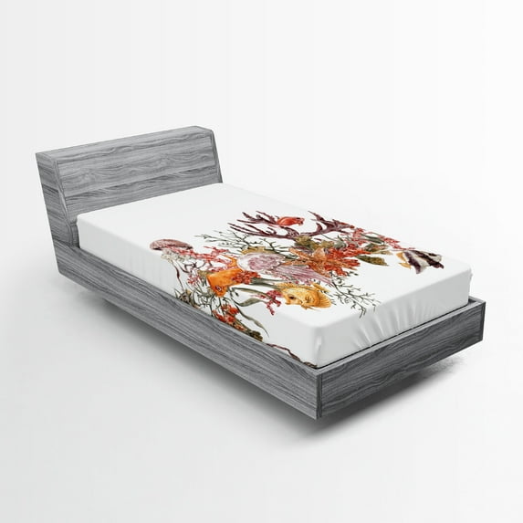 Ambesonne Ocean Fitted Sheet, Coral Algea Sealife, Twin XL Size, Mustard Olive