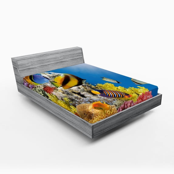 Ambesonne Ocean Fitted Sheet, Coral Colony on Reef Top, Full Size, Multicolor