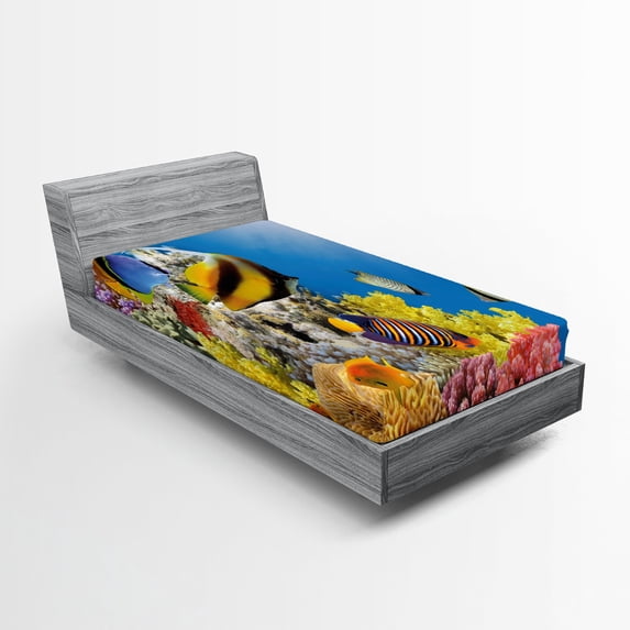 Ambesonne Ocean Fitted Sheet, Coral Colony on Reef Top, Twin XL Size, Multicolor