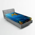 thumbnail image 1 of Ambesonne Ocean Fitted Sheet, Coral Reef Fish Turtle, Twin XL Size, Yellow Orange Navy, 1 of 3