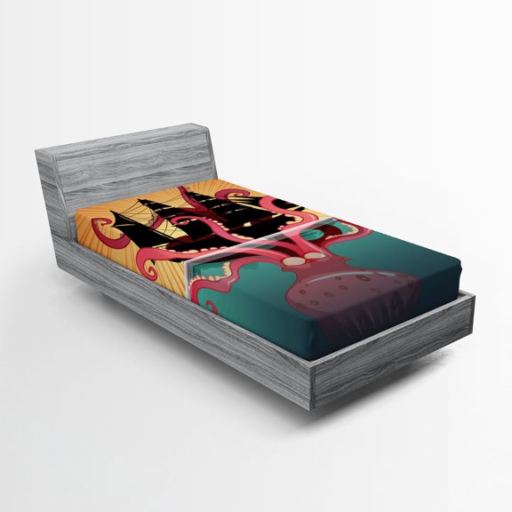 Ambesonne Ocean Fitted Sheet, Coral Sea Monster Folk, Twin Size, Multicolor