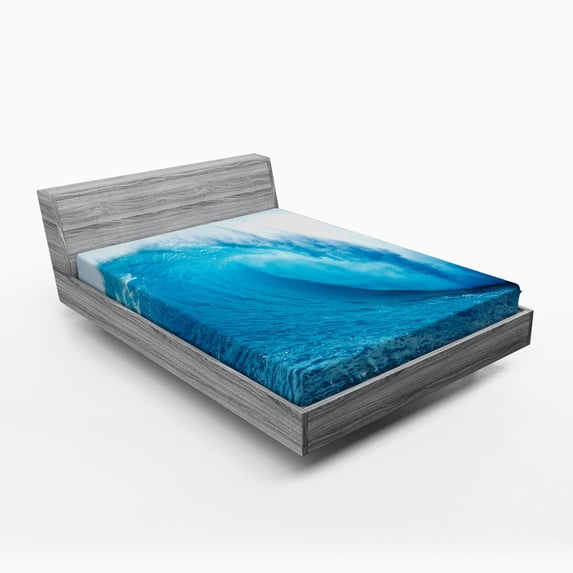 Ambesonne Ocean Fitted Sheet, Extreme Water Sports, Queen Size, Aqua White