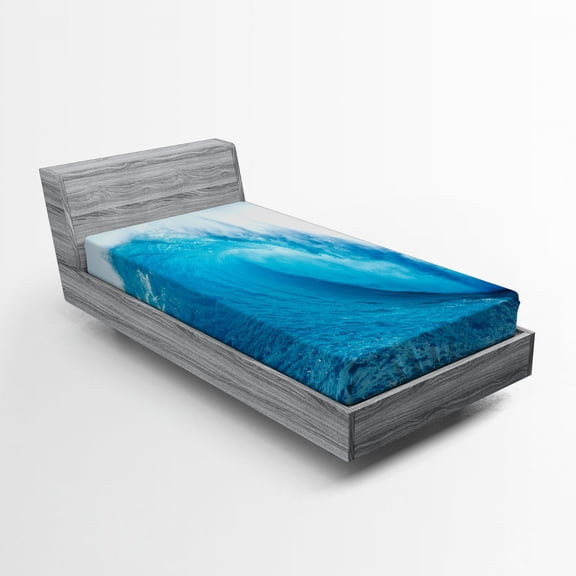 Ambesonne Ocean Fitted Sheet, Extreme Water Sports, Twin Size, Aqua White