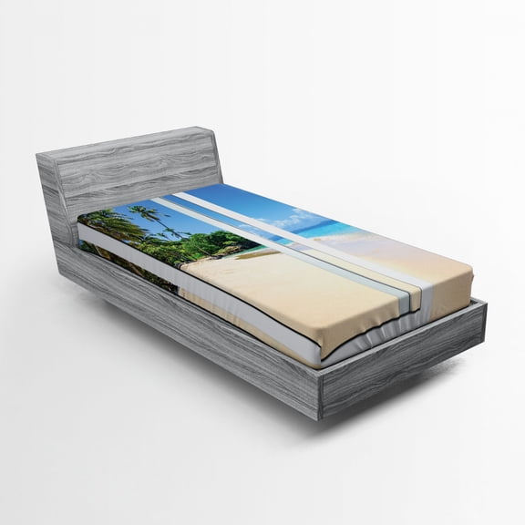 Ambesonne Ocean Fitted Sheet, Island Scenery Traveling, Twin Size, White Cream Blue