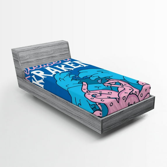 Ambesonne Ocean Fitted Sheet, Kraken Motivation Words, Twin Size, Pink Royal Blue
