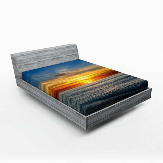 Ambesonne Ocean Fitted Sheet, Pacific California Sunset, California King, Orange Blue