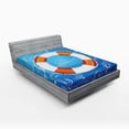 thumbnail image 1 of Ambesonne Ocean Fitted Sheet, Palm Tree Island Octopus, Full Size, Blue Orange White, 1 of 3
