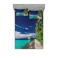 thumbnail image 1 of Ambesonne Ocean Fitted Sheet & Pillow Sham Set, Beach Palm Trees Sky, Full, Turquoise Green, 1 of 2