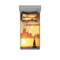 thumbnail image 1 of Ambesonne Ocean Fitted Sheet & Pillow Sham Set, Boat in Sewith Sunset, Twinxl, Grey and Marigold, 1 of 2