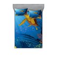 thumbnail image 1 of Ambesonne Ocean Fitted Sheet & Pillow Sham Set, Coral Reef Fish Turtle, Full, Yellow Orange Navy, 1 of 3
