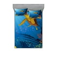 thumbnail image 1 of Ambesonne Ocean Fitted Sheet & Pillow Sham Set, Coral Reef Fish Turtle, Queen, Yellow Orange Navy, 1 of 3