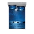 thumbnail image 1 of Ambesonne Ocean Fitted Sheet & Pillow Sham Set, Dramatic Nighttime Sky, Queen, Navy White, 1 of 3