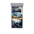 thumbnail image 1 of Ambesonne Ocean Fitted Sheet & Pillow Sham Set, Full Moon Dark Clouds, Twin, Blue Orange Black, 1 of 2