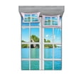 thumbnail image 1 of Ambesonne Ocean Fitted Sheet & Pillow Sham Set, Idyllic View from Window, Full, Pink Blue, 1 of 2