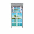 thumbnail image 1 of Ambesonne Ocean Fitted Sheet & Pillow Sham Set, Idyllic View from Window, Twinxl, Pink Blue, 1 of 3