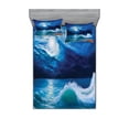 thumbnail image 1 of Ambesonne Ocean Fitted Sheet & Pillow Sham Set, Moonlight over Wavy Sea, Full, Navy White, 1 of 2