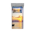 thumbnail image 1 of Ambesonne Ocean Fitted Sheet & Pillow Sham Set, Rising Sun Sea Maldives, Twinxl, Blue Coral Yellow, 1 of 2