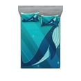 thumbnail image 1 of Ambesonne Ocean Fitted Sheet & Pillow Sham Set, Sailor Whale with Rays, Full, Blue and White, 1 of 2