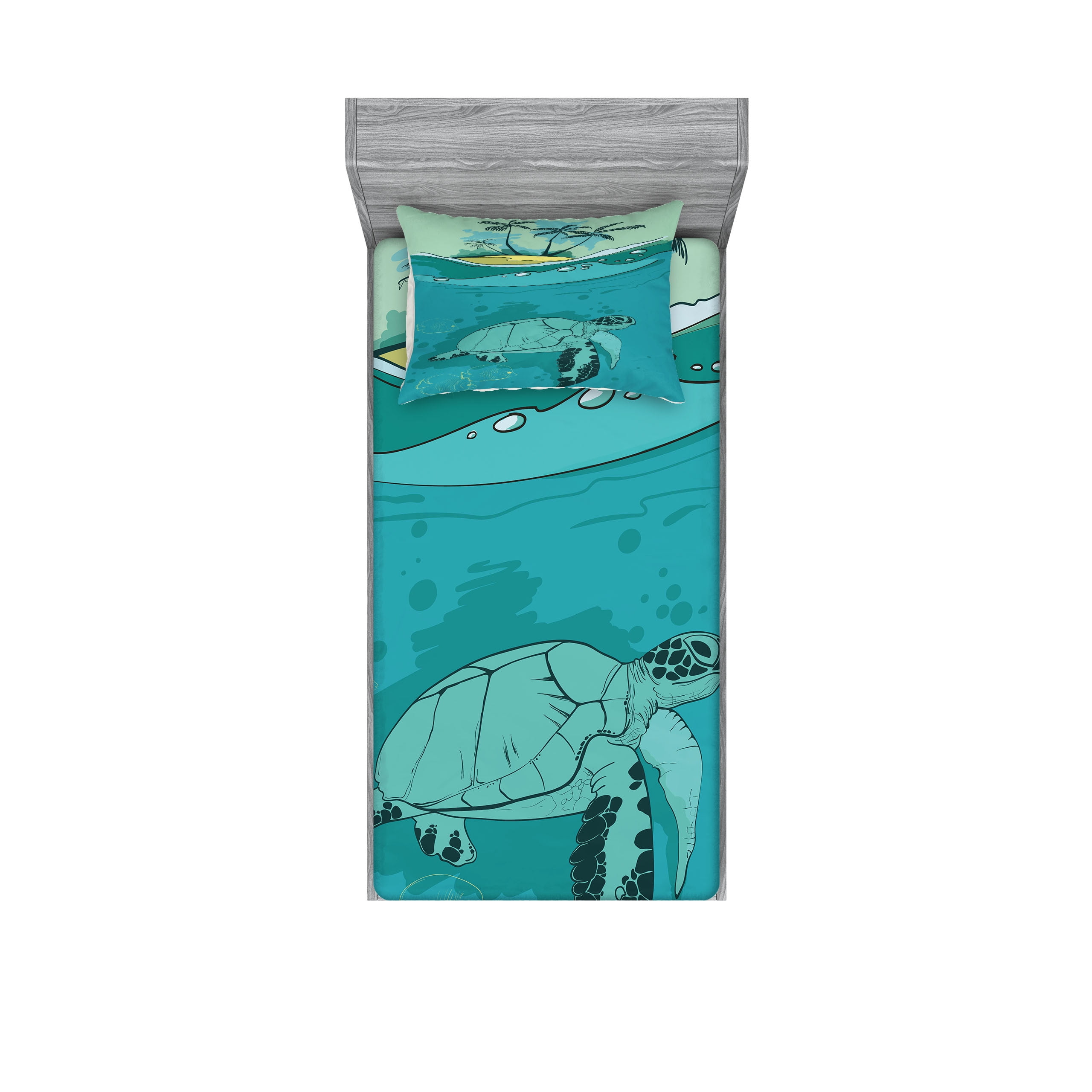 Twin Turquoise Sea Turtle Print Microfiber Sheet Set