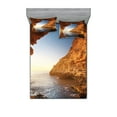 thumbnail image 1 of Ambesonne Ocean Fitted Sheet & Pillow Sham Set, Sunset Pacific Paradise, Full, Cream Blue, 1 of 2