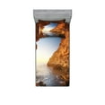 thumbnail image 1 of Ambesonne Ocean Fitted Sheet & Pillow Sham Set, Sunset Pacific Paradise, Twinxl, Cream Blue, 1 of 2