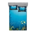 thumbnail image 1 of Ambesonne Ocean Fitted Sheet & Pillow Sham Set, Tropical Fishes and Reefs, Full, Dark Blue, 1 of 2