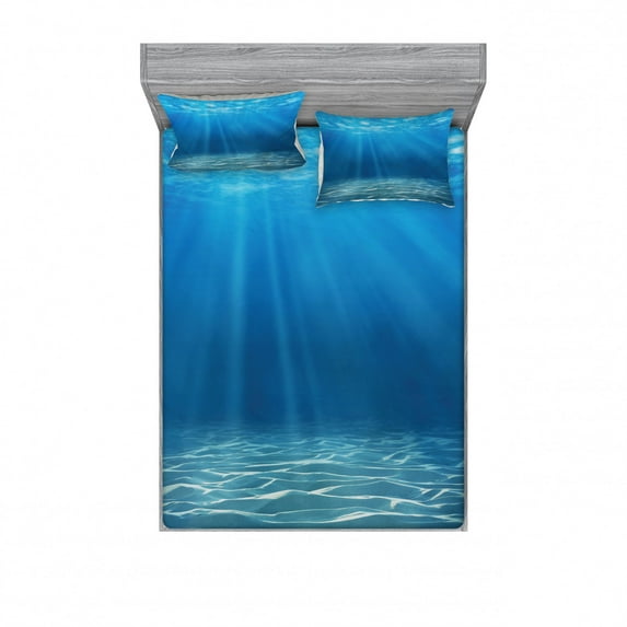 Ambesonne Ocean Fitted Sheet & Pillow Sham Set, Underwater Wilderness, Full, Blue Turquoise