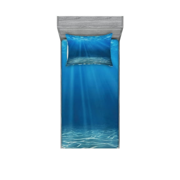 Ambesonne Ocean Fitted Sheet & Pillow Sham Set, Underwater Wilderness, Twin, Blue Turquoise