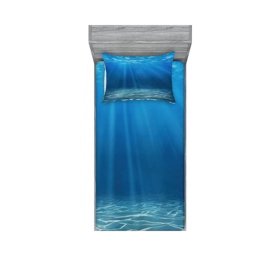 Ambesonne Ocean Fitted Sheet & Pillow Sham Set, Underwater Wilderness, Twin, Blue Turquoise