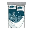 thumbnail image 1 of Ambesonne Ocean Fitted Sheet & Pillow Sham Set, Whale and Stars Old Ship, Queen, Teal White, 1 of 2