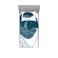 thumbnail image 1 of Ambesonne Ocean Fitted Sheet & Pillow Sham Set, Whale and Stars Old Ship, Twinxl, Teal White, 1 of 2