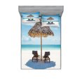 thumbnail image 1 of Ambesonne Ocean Fitted Sheet & Pillow Sham Set, Zanzibar Eastern Scenery, Queen, Turquoise Cream, 1 of 2
