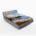 thumbnail image 1 of Ambesonne Ocean Fitted Sheet, Sea Coast by Beach Rock, Queen Size, Blue Brown White, 1 of 2