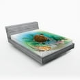 thumbnail image 1 of Ambesonne Ocean Fitted Sheet, Sea Turtles Underwater, Full Size, Green Brown, 1 of 3