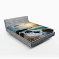 thumbnail image 1 of Ambesonne Ocean Fitted Sheet, Seascape Sunrise Waves, California King, Brown Blue Yellow, 1 of 3